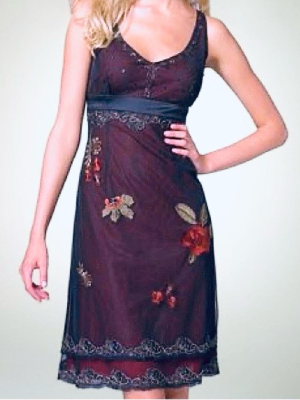 NWOT Adrianna Papell Sleeveless Tulle Overlay Cocktail Dress Size 10
